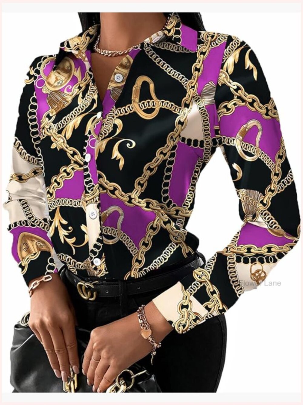 Women's Floral Long Sleeve Button Down Blouse Loose Fit Sexy Top